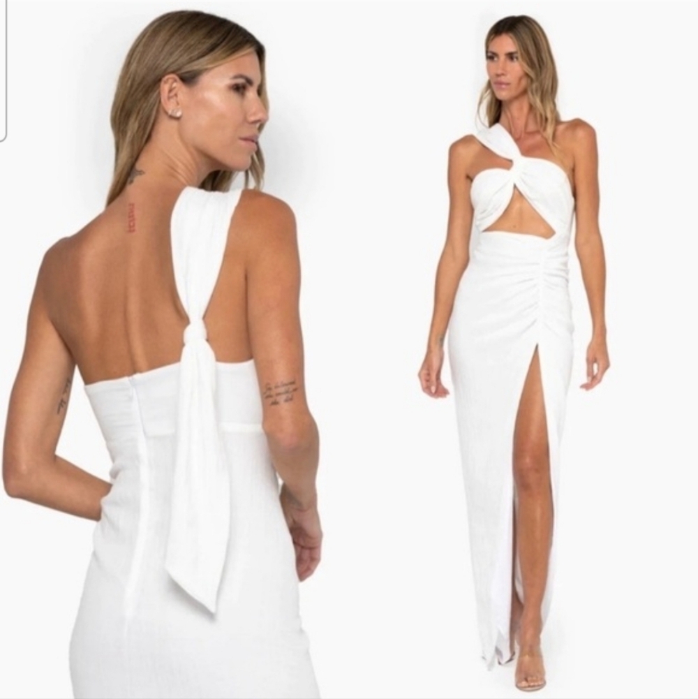 Just Bee Queen Harlow Dress White Cutout One Shoulder Maxi Size l (run small)